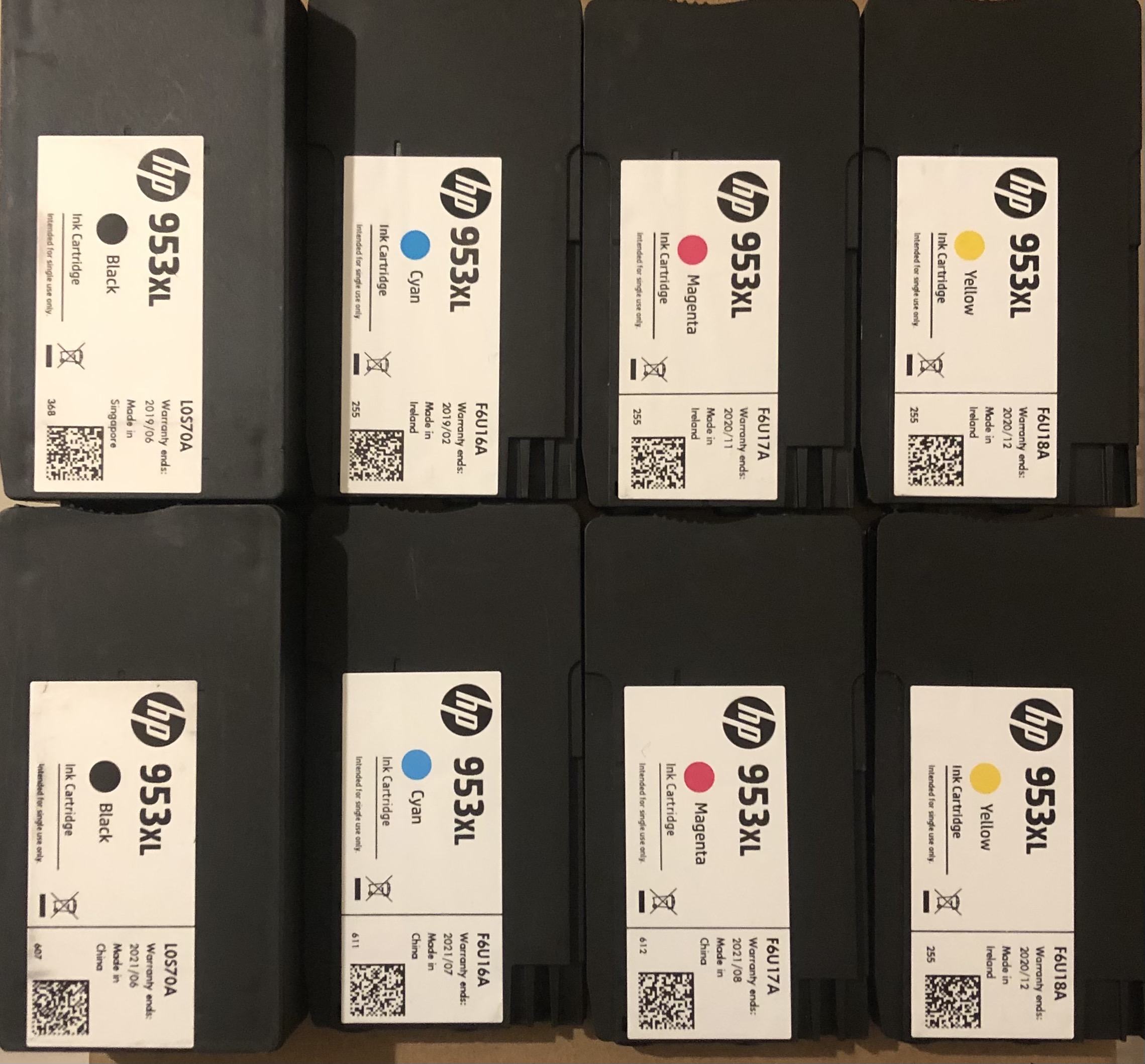 2X HP 953XL Full Sets- 2xBlack, 2xCyan, 2xMagenta, 2xYellow Ink Cartridges