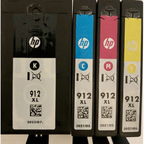 HP 912XL Full Set- Black, Cyan, Magenta, Yellow Ink Cartridges